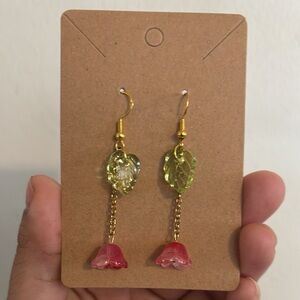 Charming Gold and Red Floral Drop Earrings